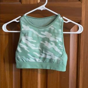 Army print bright green sports bra